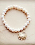 Freshwater Pearl Bracelet with Matte Gold Coin 804m