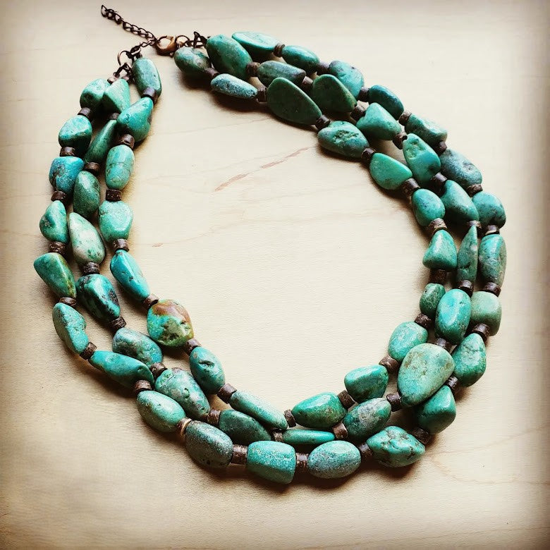 **Large Triple Strand Natural Turquoise &amp; Wood Collar Necklace 252x