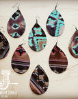 **Leather Teardrop Earrings in Turquoise Navajo 217n