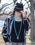 Double Strand Lariat Blue Turquoise Necklace w/ Copper Feather 251e