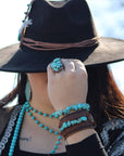 Genuine Leather Wide Cuff Bracelet w/ Natural Turquoise Chunks 006p