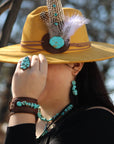 Genuine Leather Wide Cuff Bracelet w/ Natural Turquoise Chunks 006p