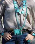 Genuine Leather Wide Cuff with Blue Turquoise Slab 230X