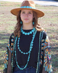 **Blue Turquoise & Wood Beaded Cross Necklace 258n