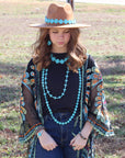**Blue Turquoise & Wood Beaded Cross Necklace 258n