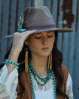 Turquoise Drop Earrings with Leather Tassel-Mustard 206f