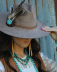 Turquoise Drop Earrings with Leather Tassel-Mustard 206f