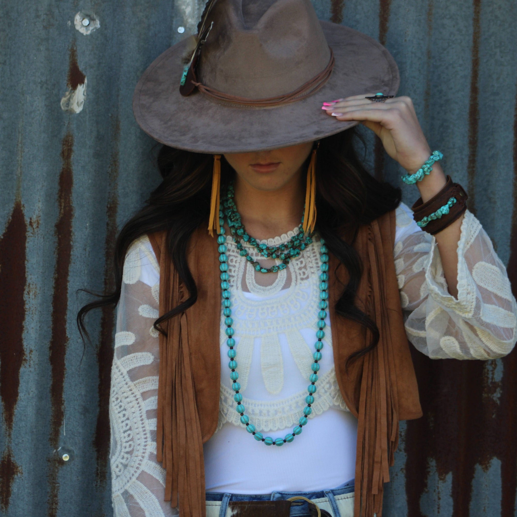 **Triple Strand Blue Turquoise &amp; Copper Collar Necklace 259e
