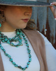 Large Triple Strand Blue Turquoise & Copper Collar Necklace 259d