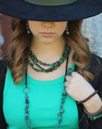 Triple Strand Natural Turquoise & Wood Collar Necklace 250m