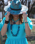 Turquoise Regalite Slab Necklace with Leather Ties 229h