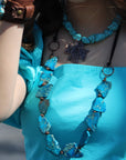 Turquoise Regalite Slab Necklace with Leather Ties 229h