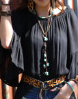 Leather Lasso Necklace with Turquoise Accents 251r