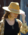 **Leather Teardrop Mustard Earrings w/ Feather Accents 220c