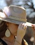 **Leather Teardrop Earrings White Gold Gator w/ Matte Gold Hoop 210w