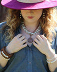 Pearl and Copper Collar-Length Necklace with Indian Coin 255w
