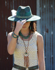 **Tan Vegan Leather Dream Catcher Necklace with Natural Turquoise 246t