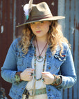 Leather Cord Necklace Antique Gold Hoop & Natural Turquoise  254v