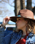 Boho Tan Deer Skin Leather Tassel Earring-Brown Feather 217c