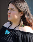 Bone Deer Skin Leather Tassel Earring Peacock Feather 219k