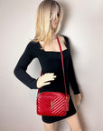 YVES SAINT LAURENT Matelasse Calfskin Lou Camera Red Crossbody Bag