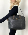 Celine Black Leather Handle Bag Vintage Briefcase messenger Bag