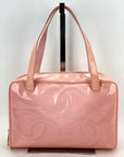 Chanel Triple CC Logo Medium Pink Patent Leather Tote Shoulder Bag Pre owned