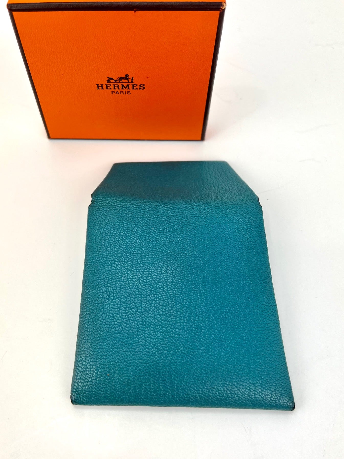 HERMÈS Chvre Mysore Bastia Verso Teal Blue Coin Purse