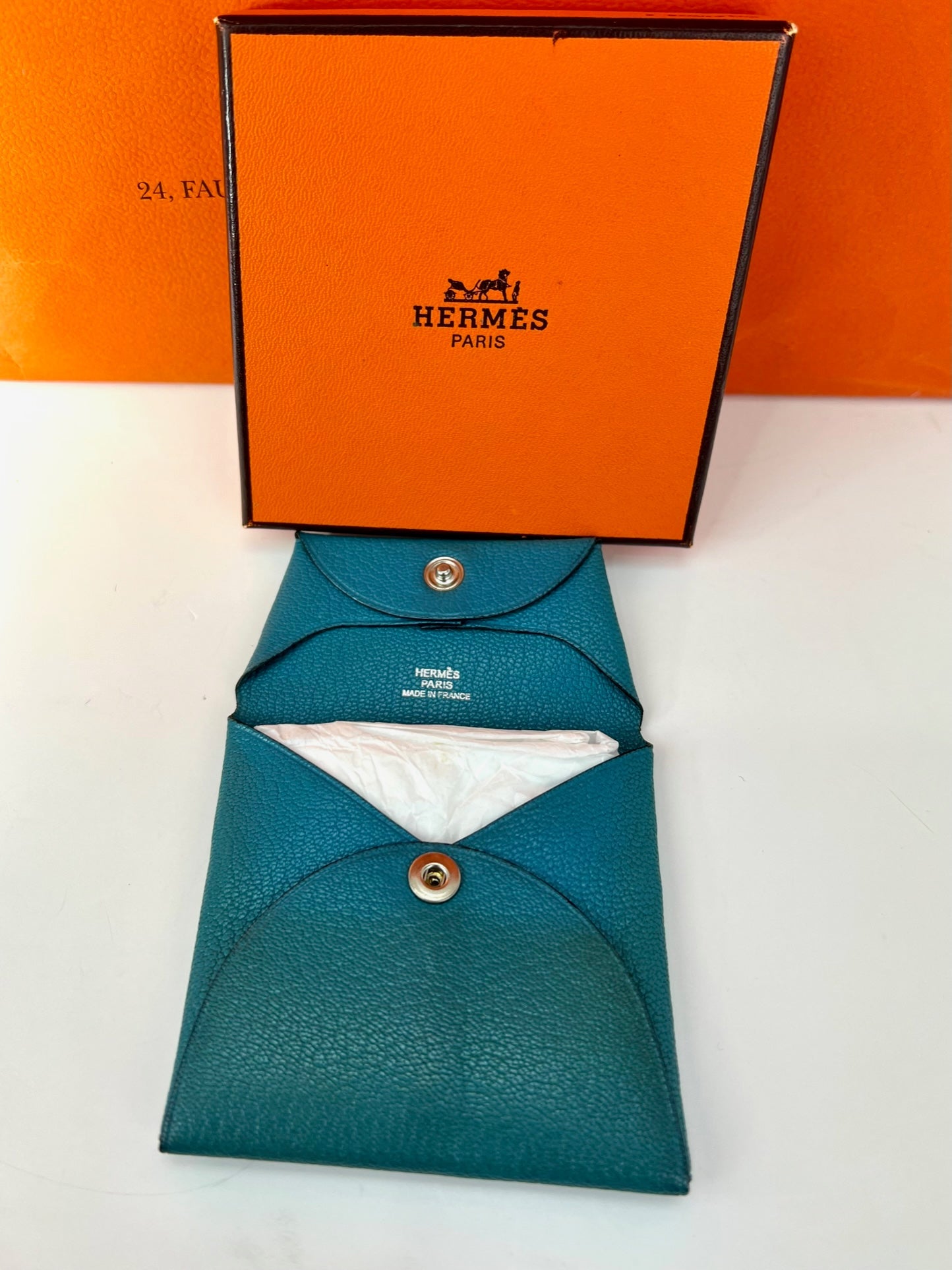 HERMÈS Chvre Mysore Bastia Verso Teal Blue Coin Purse