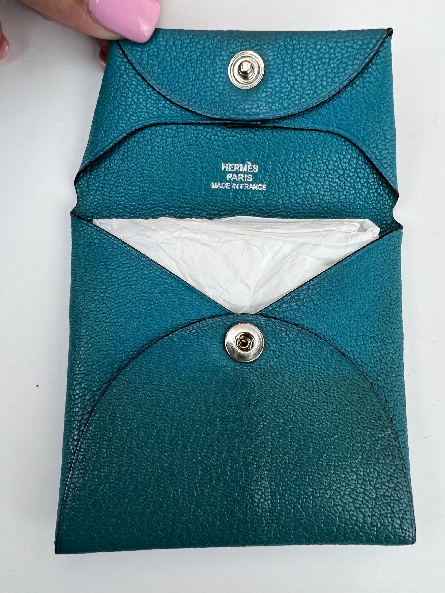 HERMÈS Chvre Mysore Bastia Verso Teal Blue Coin Purse