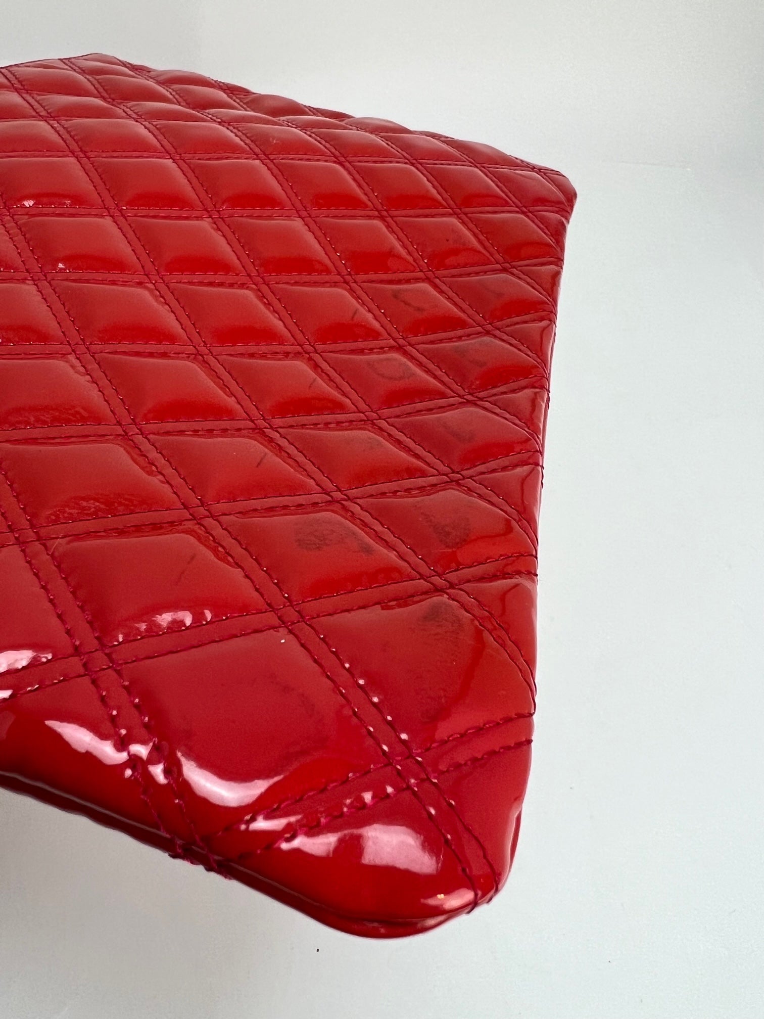 Chanel Patent Quilted Medium Cosmetic Case Dark Pink