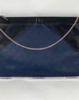 Chanel Quilted Lambskin Leather Black Blue Large Boy Zip Pouch Added Chain