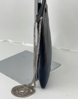 Chanel Quilted Lambskin Leather Black Blue Large Boy Zip Pouch Added Chain