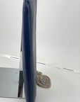 Chanel Quilted Lambskin Leather Black Blue Large Boy Zip Pouch Added Chain
