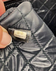Chanel Quilted Lambskin Leather Black Blue Large Boy Zip Pouch Added Chain
