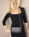 Chanel Caviar Quilted Large Gusset  Zip Around Black Wallet