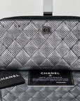Chanel Perforated Silver Metallic Lambskin Quilted Zip Around Wallet Clutch