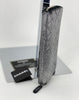 Chanel Perforated Silver Metallic Lambskin Quilted Zip Around Wallet Clutch