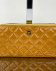 Chanel Quilted Yellow Patent Leather Brilliant Zip Around Wallet Clutch