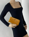 Chanel Quilted Yellow Patent Leather Brilliant Zip Around Wallet Clutch