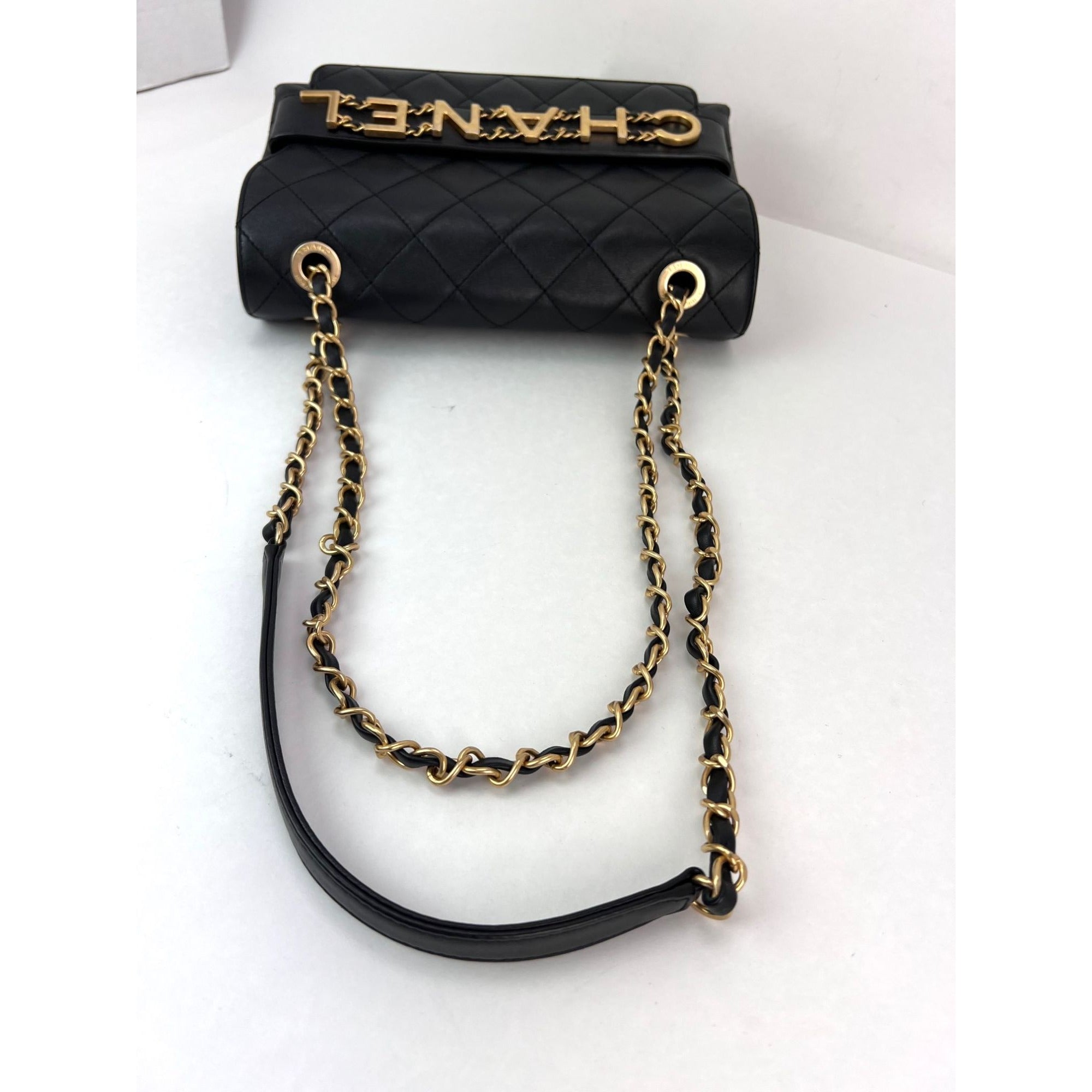 Chanel Calfskin Quilted Enchained Black Flap Shoulder Bag