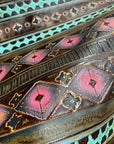**Rope Edge Magenta Navajo Leather Belt Buckle 907L