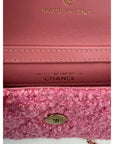 Chanel Tweed Quilted Mini Flap Pink Chain Waist Shoulder Bag