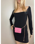 Chanel Tweed Quilted Mini Flap Pink Chain Waist Shoulder Bag