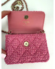 Chanel Tweed Quilted Mini Flap Pink Chain Waist Shoulder Bag