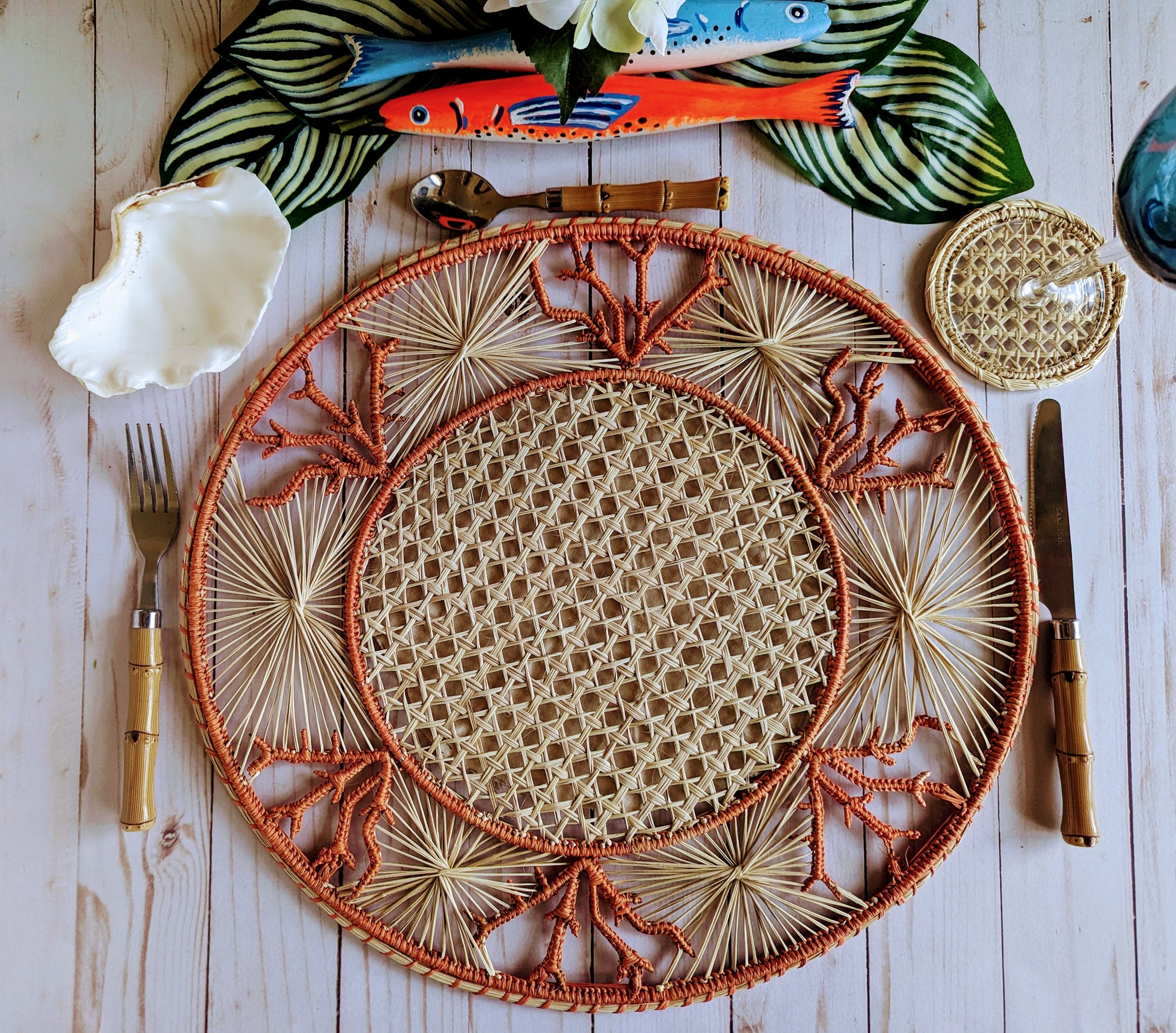 Coral Coastal Handwoven Iraca Placemat