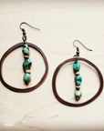 Copper Hoop Earrings in Natural Turquoise and Wood 201q