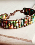 Woven Regalite Stacked Stone Bracelet-Multi 803s