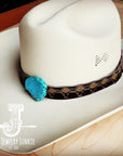 Navajo Embossed Leather Hat Band Only w/ Turquoise Slab 950e