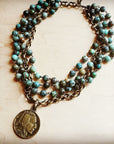 African Turquoise Collar-Length Necklace Indian Buffalo Coin 250t
